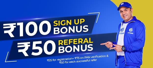 Myteam11 Signup bonus Rs.100 and Rs.50 per refer