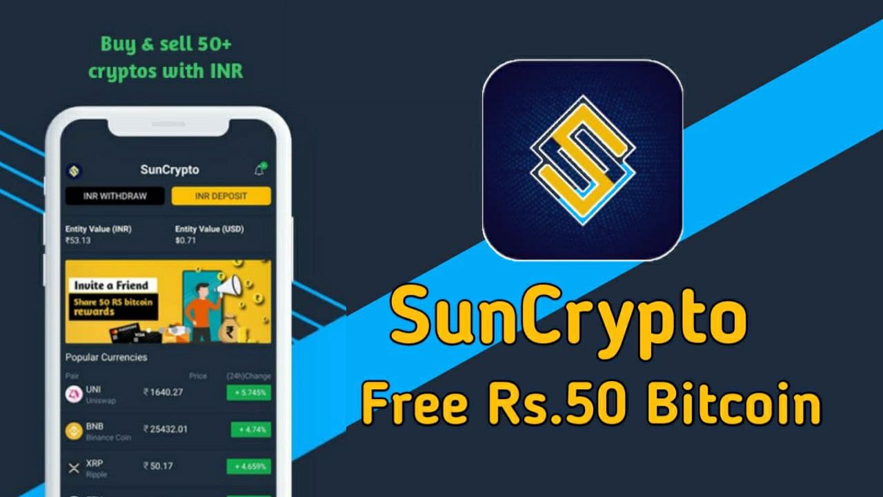 SunCrypto App - Free ₹50 Bitcoin On Signup + Refer And Earn ₹50