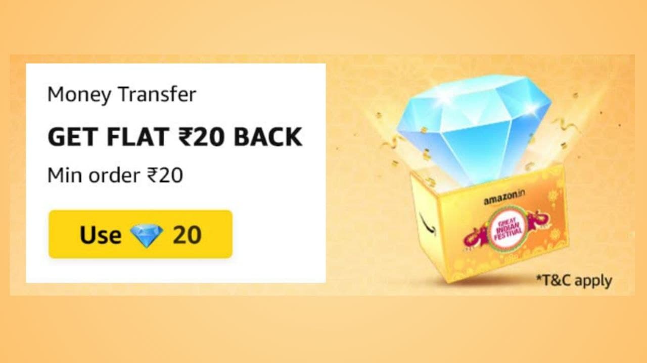 amazon pay diamond offer - flat Rs.20 cashback on send money