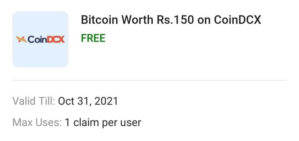 flipkart coindcx offer - free bitcoin worth Rs.150