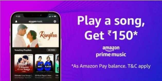 amazon prime music offer - get Flat Rs.150 cashback