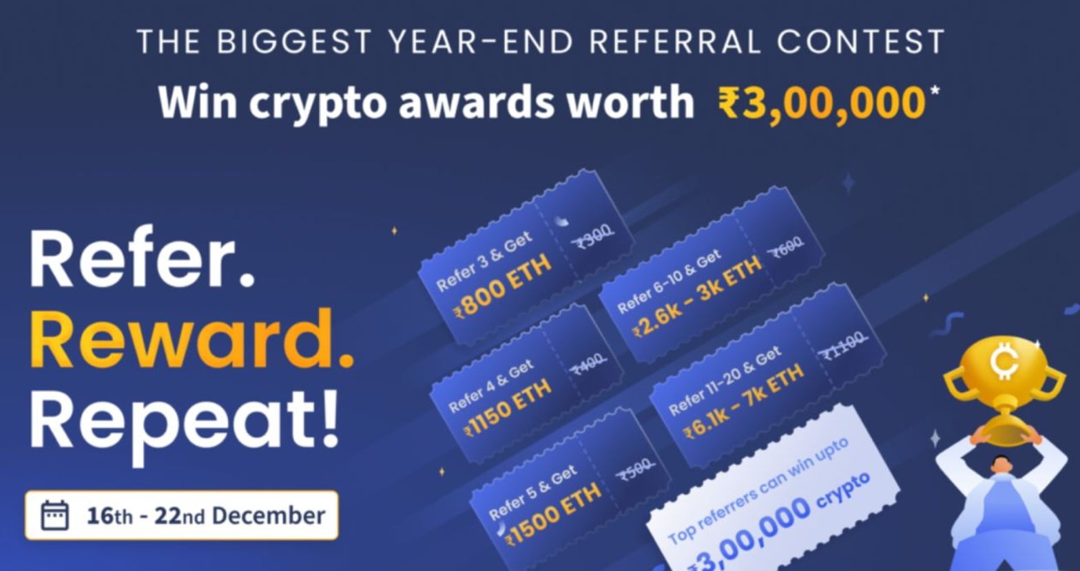 CoinDCX Refer reward free Rs.7000 bitcoins
