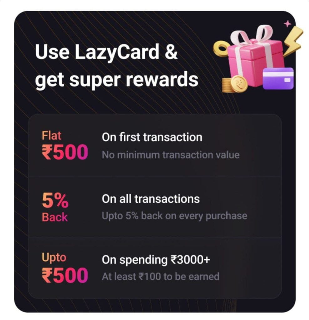 LazyPay Free ₹500 cashback and Free Lifetime Visa card