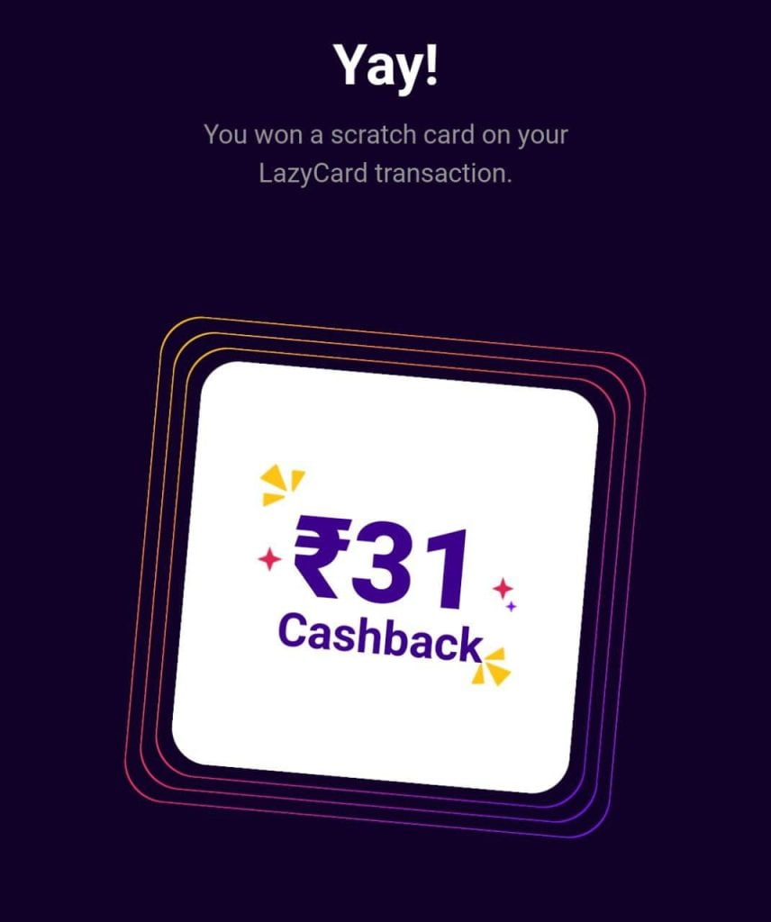 LazyPay cashback offer - Free Scratch card on every transaction