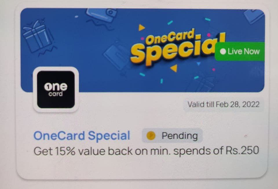 onecard special offer - 15% cashback