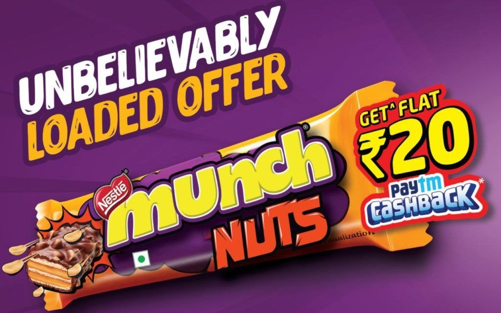 paytm munch nuts offer - Free Rs.20 paytm cash
