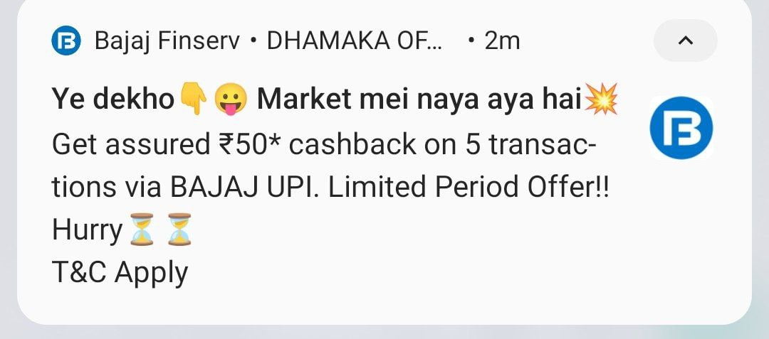 Bajaj UPI Send Money offer - Free Rs.50 cashback